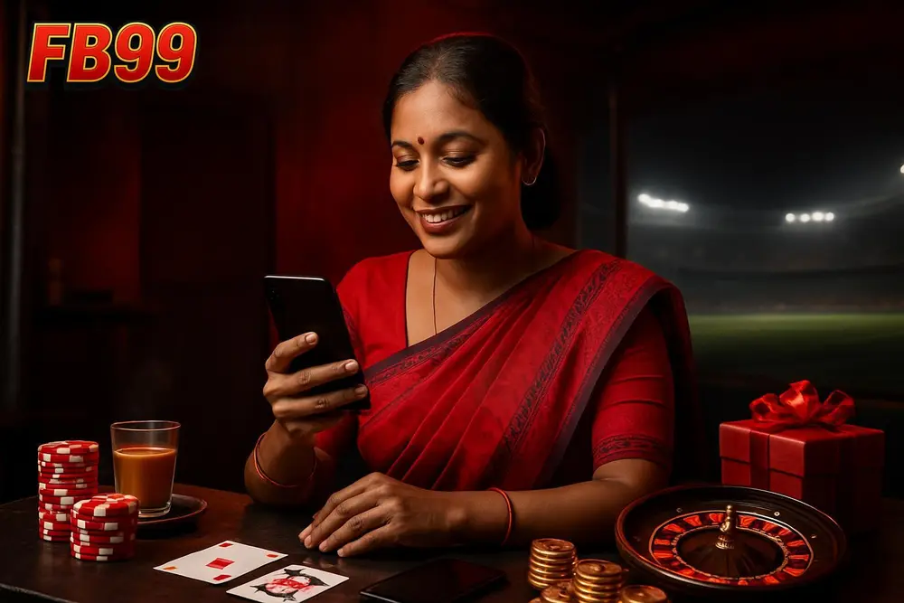 FB99 bKash Deposit โ a Bangladeshi woman sitting at a small tea stall table completing a mobile payment with a FB99 bKash Deposit โ a Bangladeshi woman sitting at a small tea stall table completing a mobile payment with a